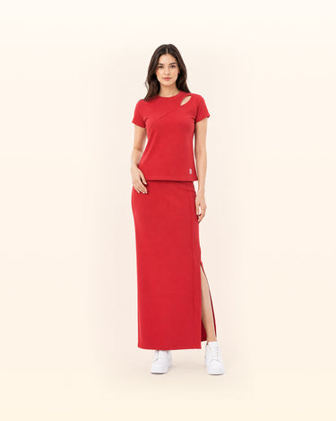 Crimson Terry Straight Skirt